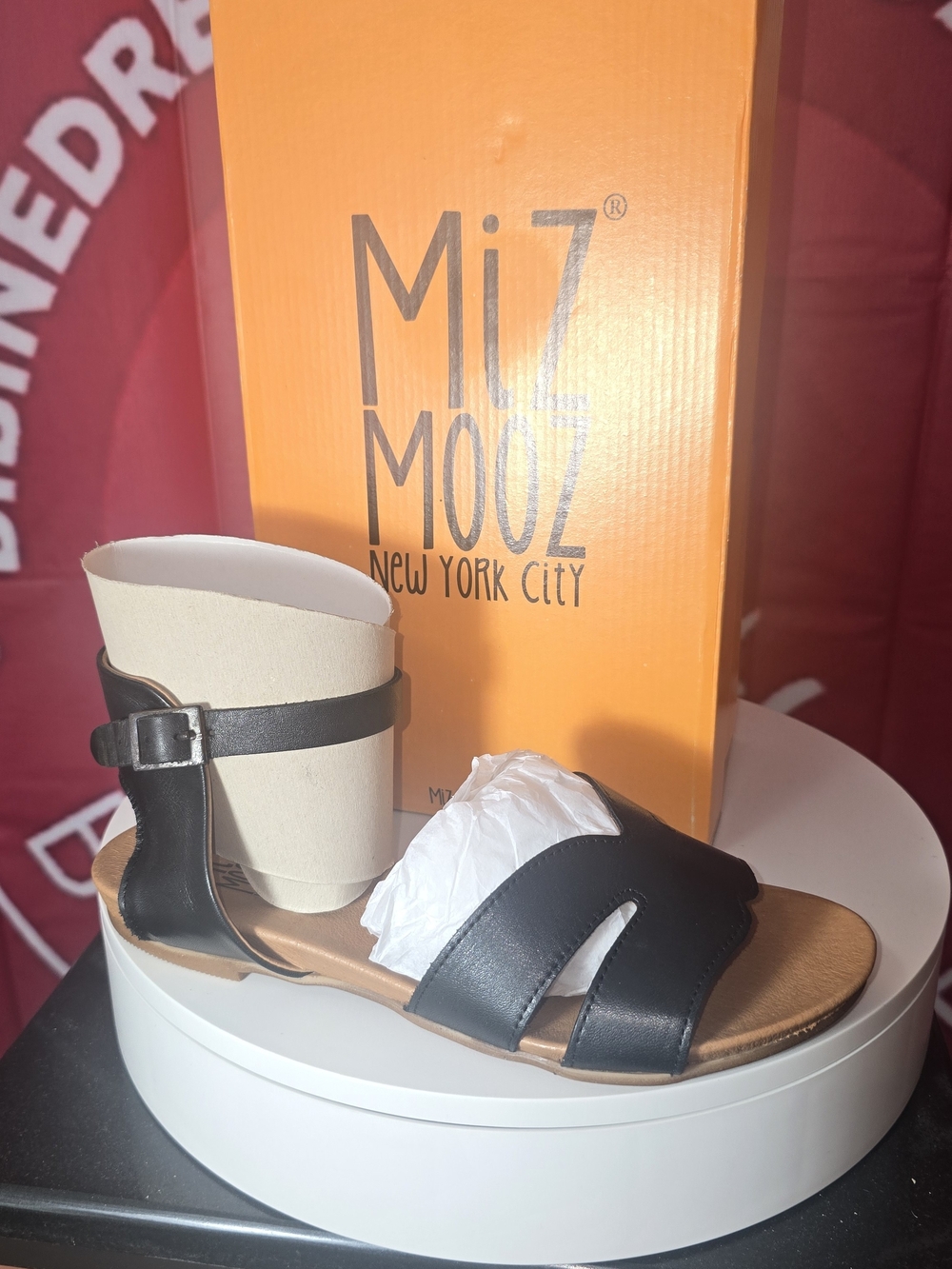 Miz Mooz Black Leather Ankle-Strap Sandal Sise 38 W